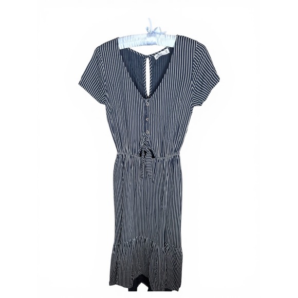Hollister Dresses & Skirts - Hollister Navy White Pinstripe Midi Dress Tie Front Short Sleeve Womens Medium